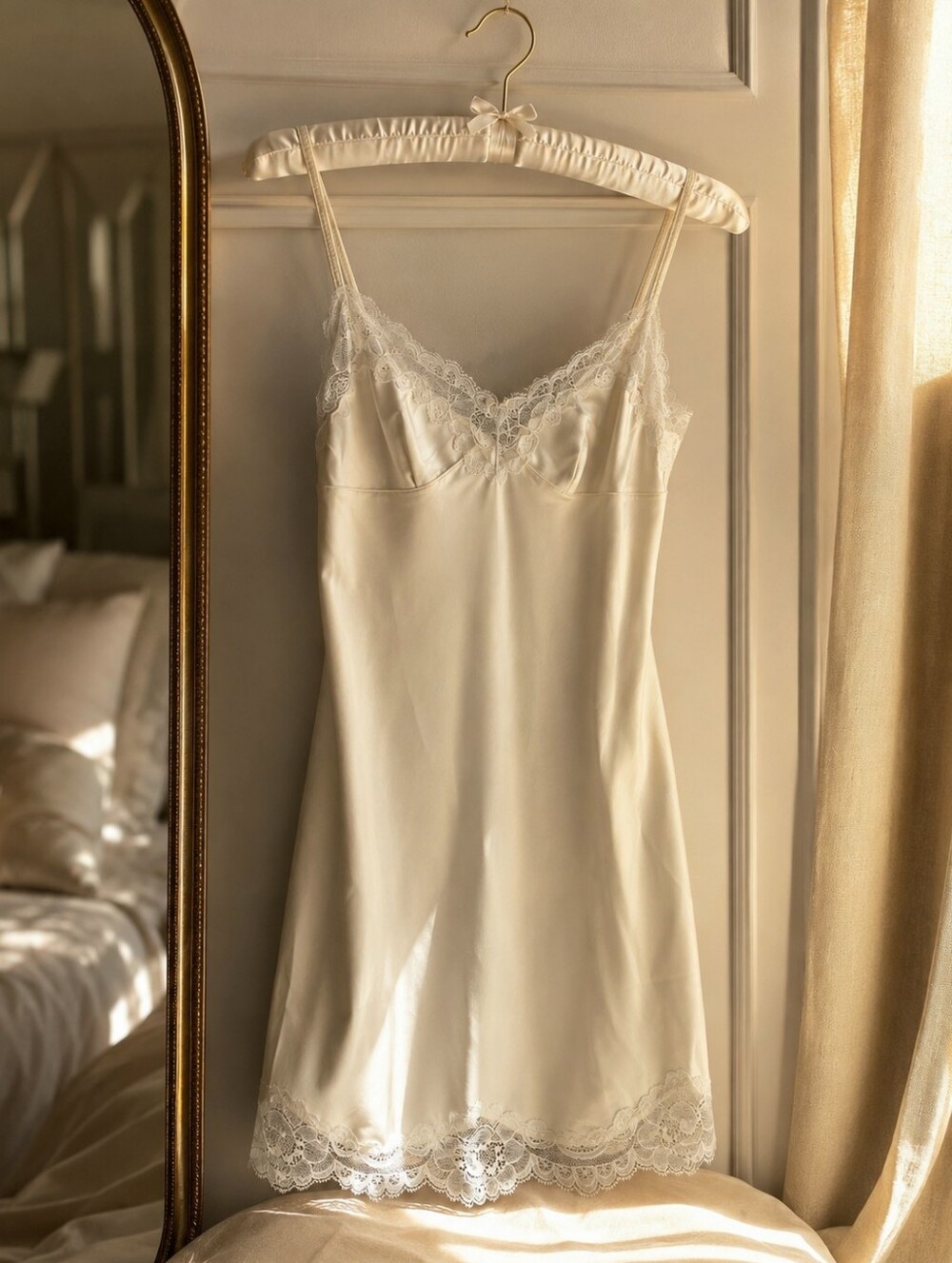 SKIMS NWT Woven Shine Lace Slip Dress IVORY Size SMALL
